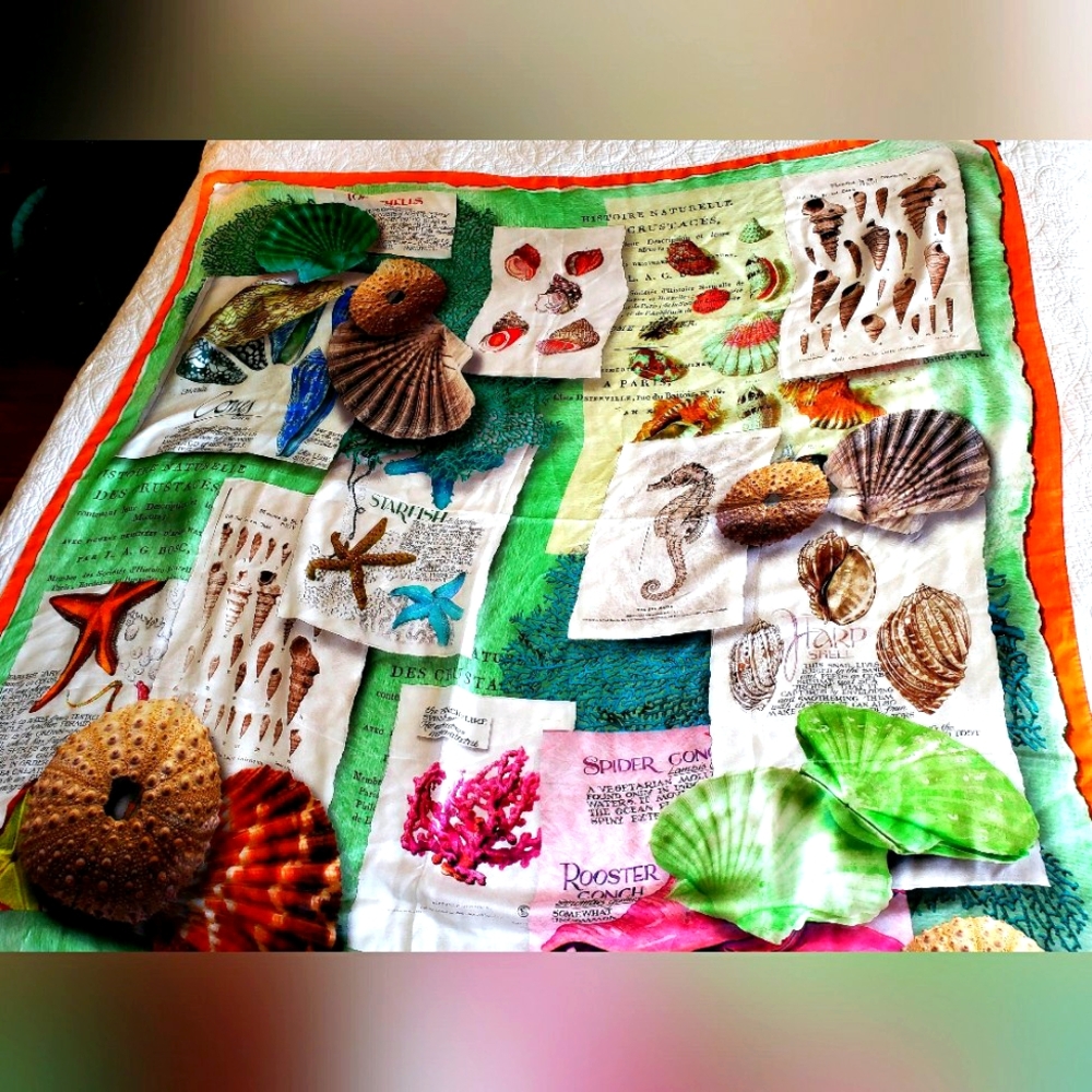 Seashore Motif Large Silk Scarf